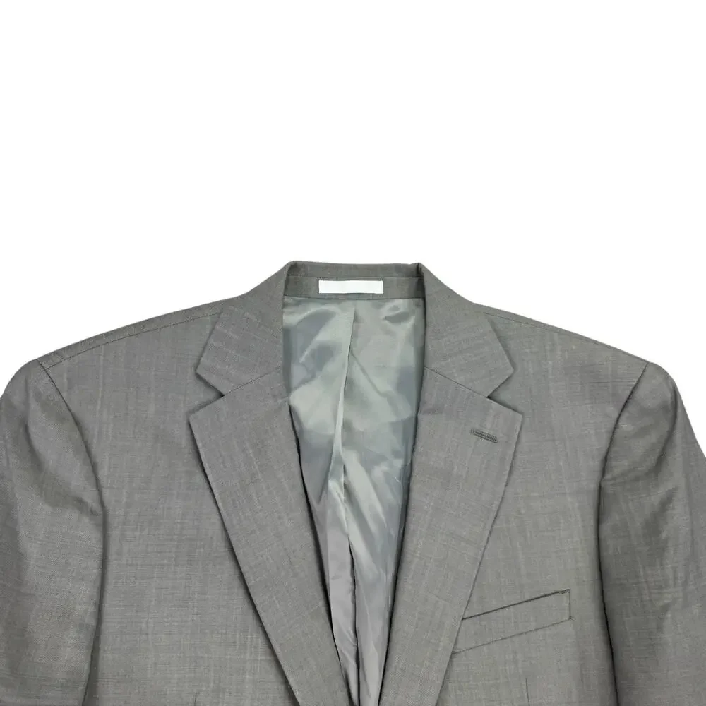 Calvin Klein Mens X Slim Fit Malbin 100% Wool Stretch Suit Jacket Light Gray 42S